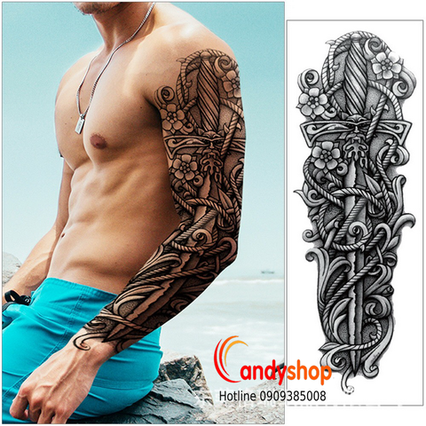 Hình Xăm Dán Tattoo Kín Tay Họa Tiết QB-3038