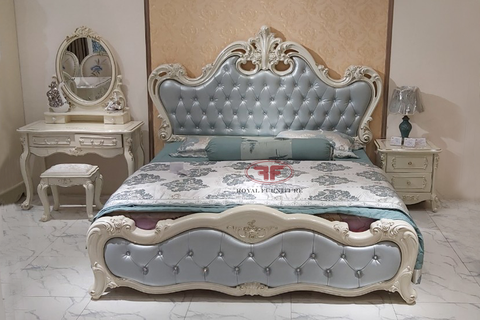 GIƯỜNG NGỦ GỖ TỰ NHIÊN NHẬP KHẨU CAO CẤP TÂN CỔ ĐIỂN 918B