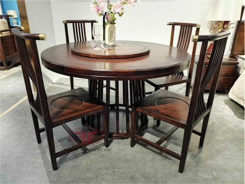 BỘ BÀN ĂN TRÒN 4 GHẾ INDOCHINE CÓ MÂM XOAY