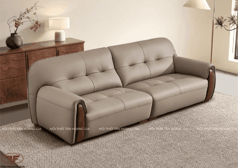 SOFA ĐÔI KEM NÂU TAY ỐP GỖ TỐI GIẢN