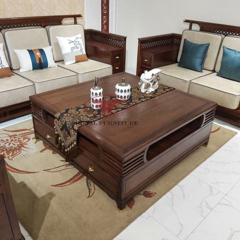 BÀN TRÀ HÌNH VUÔNG INDOCHINE GỖ ÓC CHÓ A06