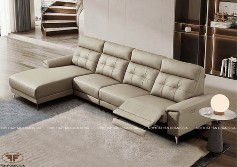 SOFA GÓC BĂNG 4 TÍCH HỢP KÊ CHÂN ĐIỆN BE KEM TỐI GIẢN
