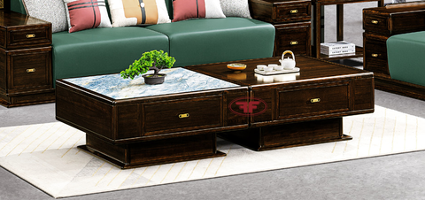 BÀN TRÀ INDOCHINE GỖ ÓC CHÓ KẾT HỢP MẶT GỖ + MẶT ĐÁ 2310