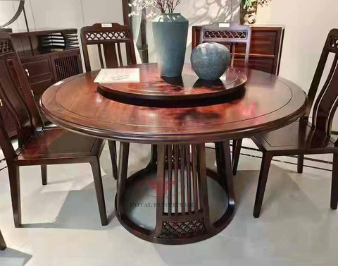 {Nhiều Kích Thước] BÀN ĂN TRÒN CÓ MÂM XOAY INDOCHINE MẶT GỖ 1M35