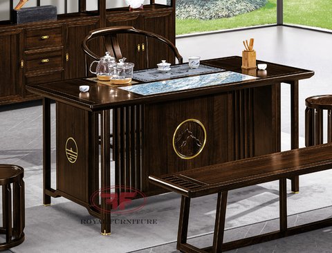 BÀN LÀM VIỆC INDOCHINE MẶT ĐÁ GỖ ÓC CHÓ CAO CẤP  HT2322