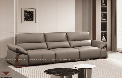 SOFA BĂNG 3 GHI NÂU TAY ỐP GỖ TỐI GIẢN