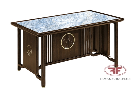 BÀN ĂN CHỮ NHẬT MẶT ĐÁ INDOCHINE GỖ ÓC CHÓ CAO CẤP HT2362