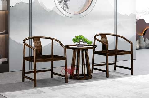 BỘ BÀN TRÀ 2 GHẾ INDOCHINE GỖ ÓC CHÓ CÓ TAY VỊN SANG TRỌNG 2396