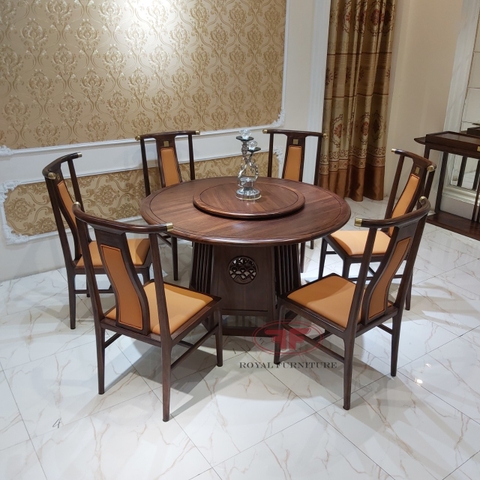 BỘ BÀN ĂN INDOCHINE GỖ ÓC CHÓ MÂM XOAY A01