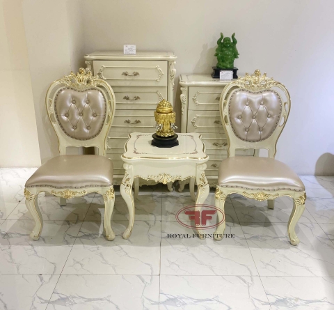 BỘ BÀN TRÀ THƯ GIÃN 2 GHẾ KHÔNG TAY DÁT VÀNG TÂN CỔ ĐIỂN 933B