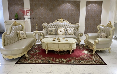 BỘ SOFA PHÒNG KHÁCH TÂN CỔ ĐIỂN DÁT VÀNG KẾT HỢP GHẾ QUÝ PHI 9902B