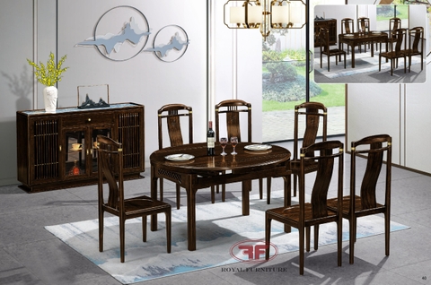 BỘ BÀN ĂN TRÒN 6 GHẾ INDOCHINE GỖ ÓC CHÓ 2369