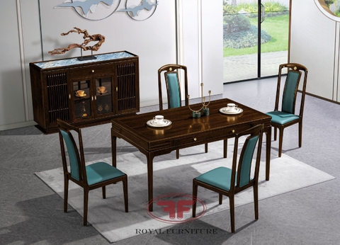 BỘ BÀN ĂN 6 GHẾ INDOCHINE GỖ ÓC CHÓ CÓ NGĂN KÉO ĐỘC ĐÁO 2380