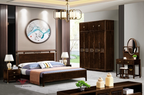 BỘ PHÒNG NGỦ INDOCHINE GỖ ÓC CHÓ 4 MÓN NHẬP KHẨU 2332