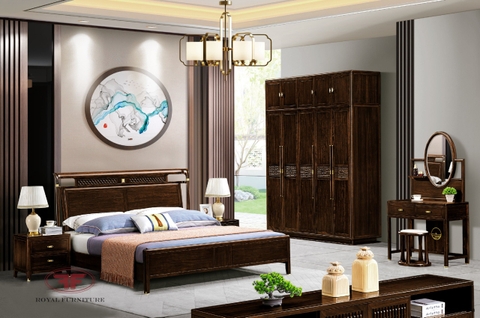 BỘ  GIƯỜNG TỦ INDOCHINE GỖ ÓC CHÓ 4 MÓN NHẬP KHẨU CAO CẤP 2335