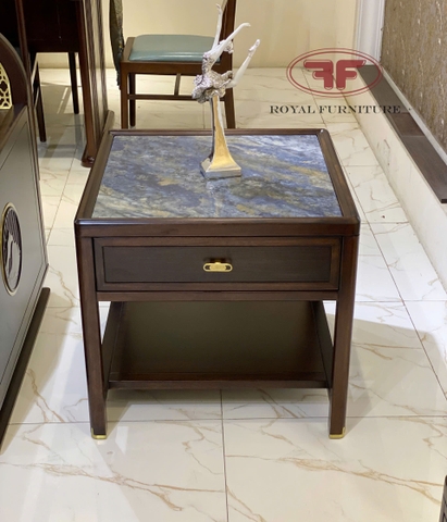 BÀN GÓC INDOCHINE GỖ ÓC CHÓ MẶT ĐÁ CÓ NGĂN KÉO NHẬP KHẨU HT2312