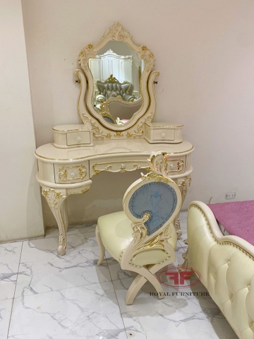 BÀN TRANG ĐIỂM CÔ DÂU TÂN CỔ ĐIỂN DÁT VÀNG GỖ TỰ NHIÊN CAO CẤP 805