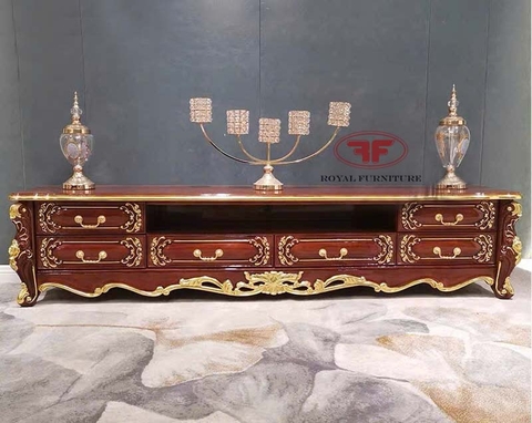 KỆ TIVI TÂN CỔ ĐIỂN HỌA TIẾT DÁT VÀNG SƠN NÂU NHO