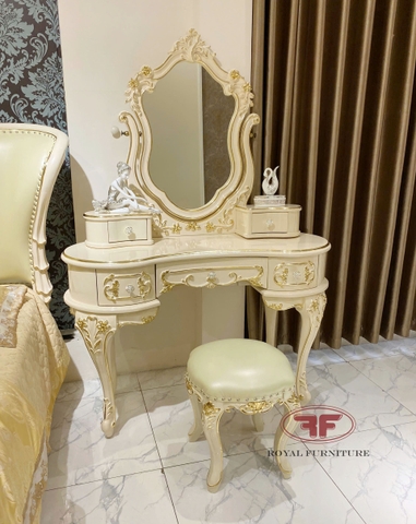 BÀN TRANG ĐIỂM DÁT VÀNG TÂN CỔ ĐIỂN TRẮNG KEM SANG TRỌNG 805B