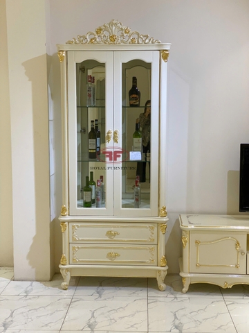 TỦ RƯỢU 2 CÁNH TÂN CỔ ĐIỂN HỌA TIẾT DÁT VÀNG GỖ TỰ NHIÊN 932B-DV