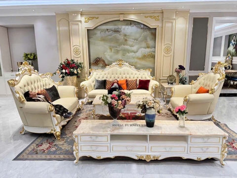 BỘ GHẾ SOFA 123 TÂN CỔ ĐIỂN DÁT VÀNG HOÀNG GIA  931B