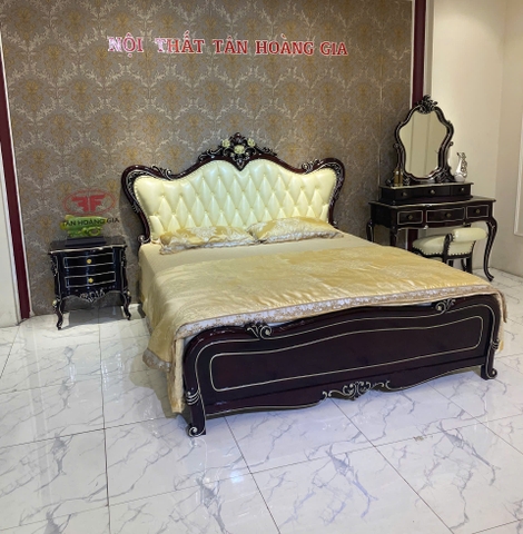GIƯỜNG NGỦ GỖ TỰ NHIÊN TÂN CỔ ĐIỂN MÀU NÂU NHO G881