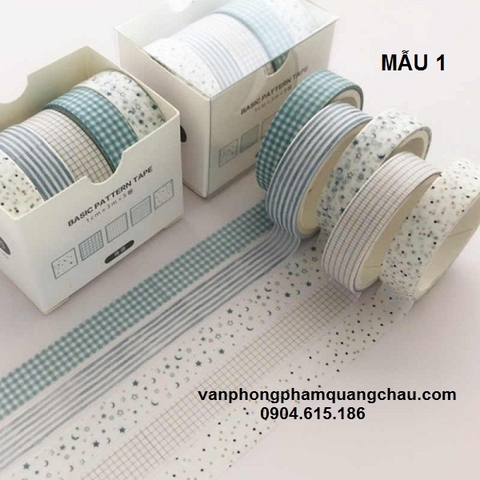 Băng dính washi họa tiết 5 cuộn_S200