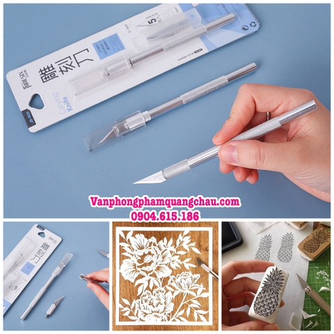 Bộ dao cắt, tỉa mô hình giấy - Kirigami - Cao su - (01 cán dao + 5 lưỡi)_CT37