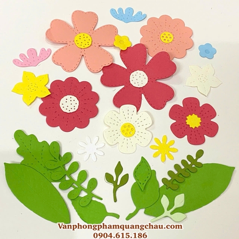 Họa tiết hoa, lá giấy trang trí thiệp, tập san - (Túi 30 hoa, lá) -HM19
