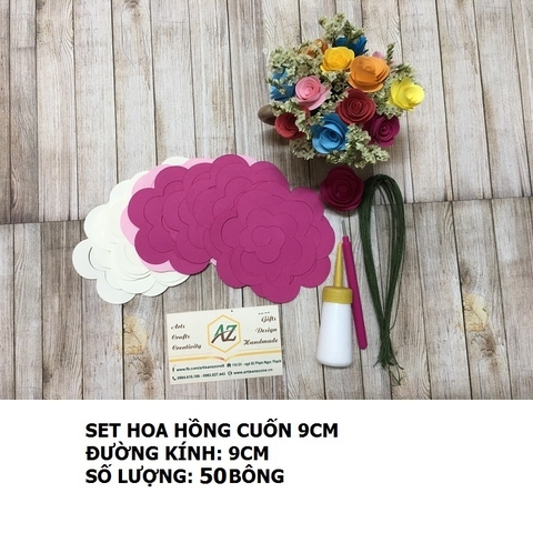 Bộ nguyên liệu làm hoa hồng cuốn 9cm (50 bông)_QC33.1