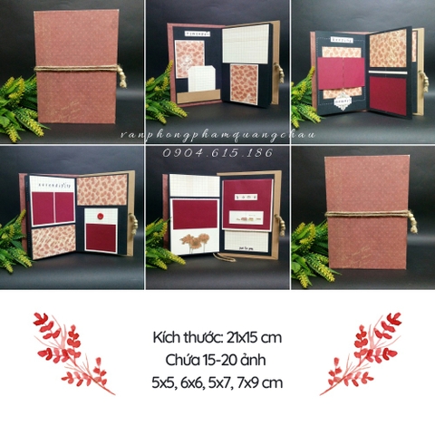 Accordion Scrapbook - Album dán ảnh handmade tone Đỏ, kem (KT: 21cm x 18cm) _ABOR161