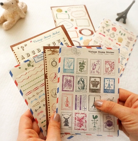 Sticker vintage stamp (bộ 06 tờ)_S157