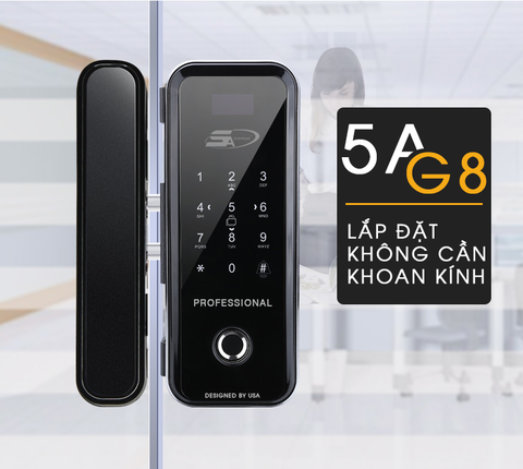 Khóa vân tay cửa kính cường lực 5A-G8