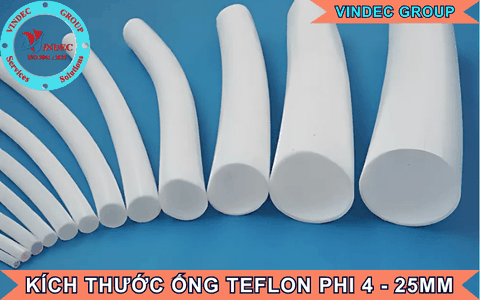 Kích Thước Ống Teflon (PTFE) Phi 4, 6, 8, 10, 12, 14, 16, 18, 20, 22, 25mm