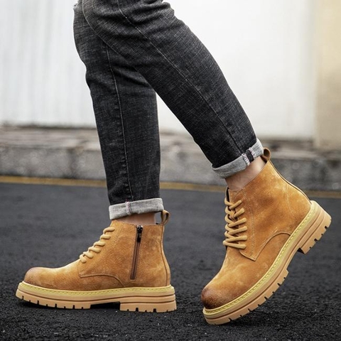 Giày Boot Nam Da Lộn GOWALK Cổ Cao Màu Nâu Vàng – Phong Cách Trẻ Trung, Lịch Lãm, Đế Cao Chống Trượt GN503