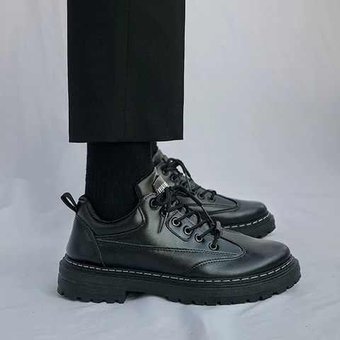 Giày Boot Nam Cổ Thấp Mũi Tròn Khâu Đế Da Đen – Đế Cao Su Chống Trượt, Phong Cách Thời Thượng GN505