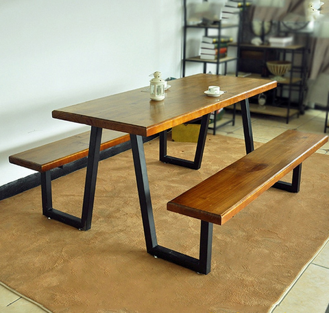 Bàn ăn mặt gỗ chân săt BA-028