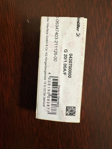 Cầu chì Weidmuller G 20/1.00A/F; 0430700000