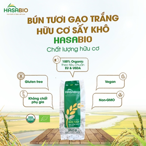 Bún tươi gạo trắng hữu cơ sấy khô HASABIO 250g