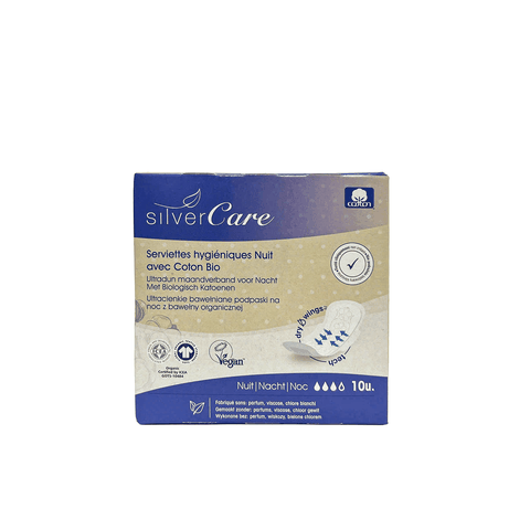 Băng vệ sinh hữu cơ siêu mỏng có cánh ban đêm Silvercare 10 miếng