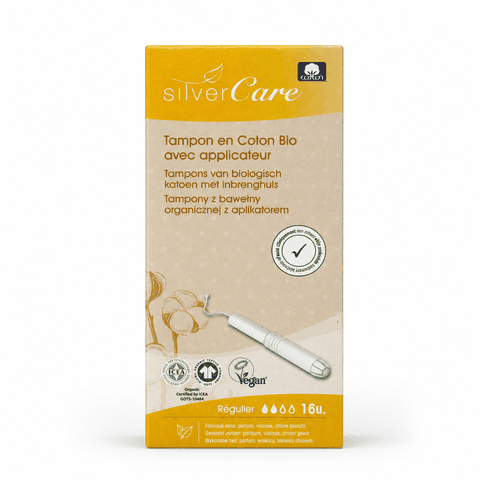 Tampon hữu cơ 2 giọt có cần đẩy Silvercare Regular 16 miếng