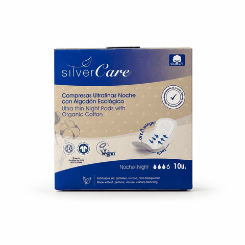 Băng vệ sinh hữu cơ siêu mỏng có cánh ban đêm Silvercare 10 miếng