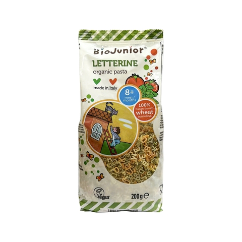 Mì nui ăn dặm hữu cơ cho bé hình chữ cái Bio Junior 200g (Từ 8 tháng tuổi)