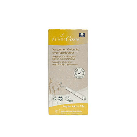 Tampon hữu cơ 2 giọt có cần đẩy Silvercare Regular 16 miếng