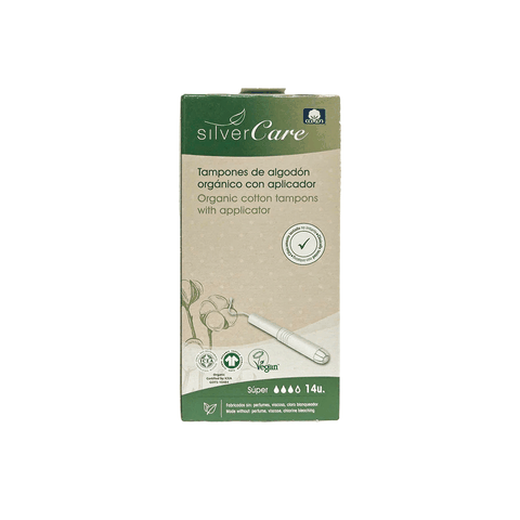 Tampon hữu cơ 3 giọt có cần đẩy Silvercare Super 14 miếng