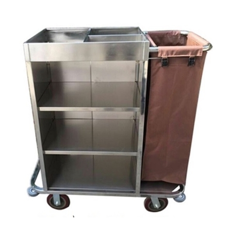 Xe đẩy dọn vệ sinh khách sạn inox 1 túi vải E23-A
