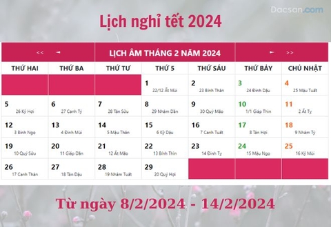 Lịch nghỉ tết 2024 dành cho cán bộ, công chức, học sinh, sinh viên