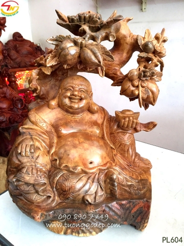 Phật Di Lặc gỗ xá xị ngồi cây đào - PL604