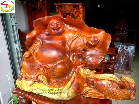Tượng Phật Di Lặc cầm ngọc cá chép gỗ hương - PL286