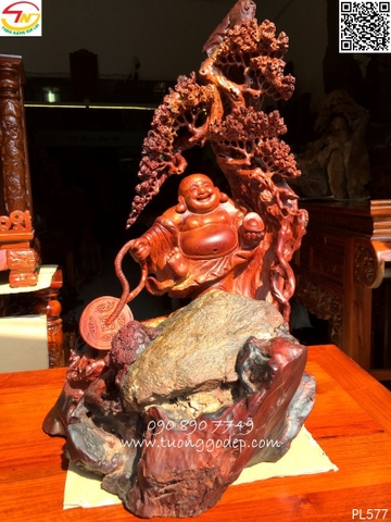 Phật Di Lặc gỗ hương ôm đá (PL577)